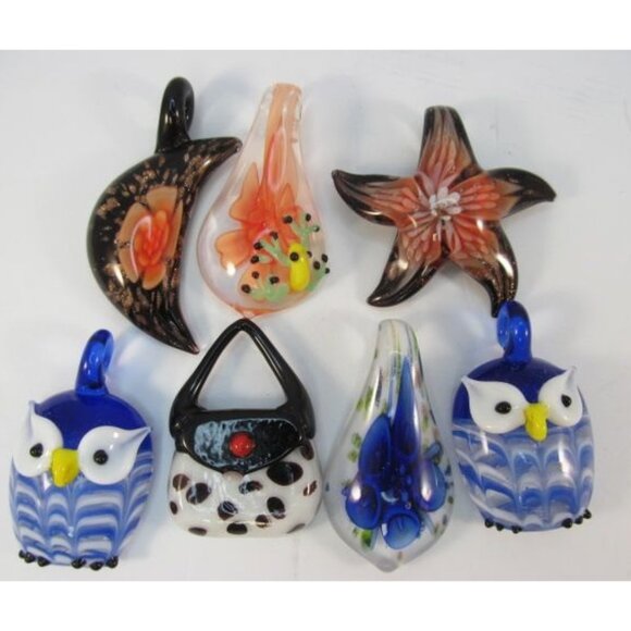 Variety of 7 Murano Art Glass Pendants - Picture 14 of 14